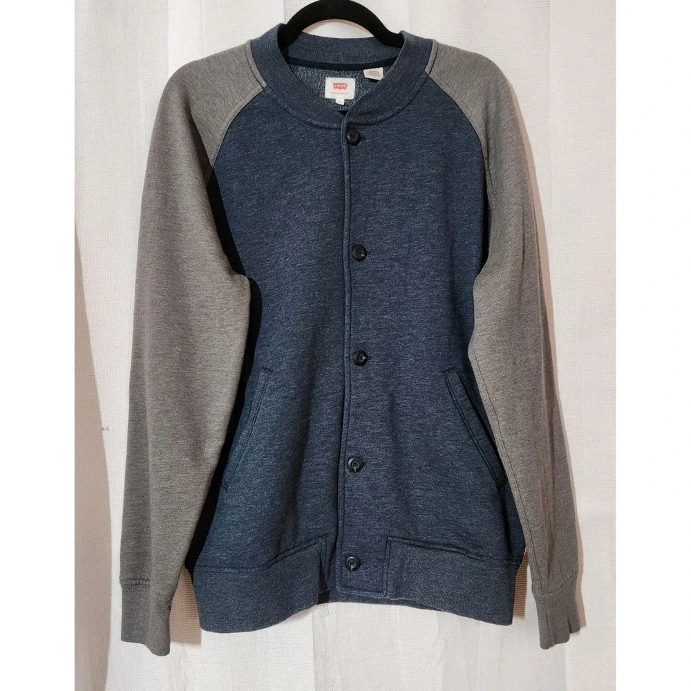Levi's Sweater Men Large Blue Gray‎ Button Down Cardigan Fleece Jacket Fleece